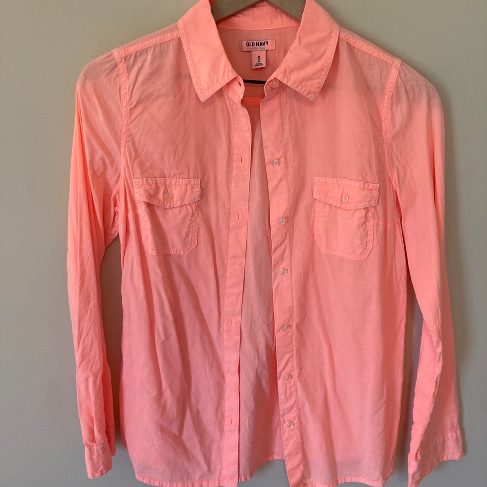 Old Navy Orange Blouse XS Neon Sheer